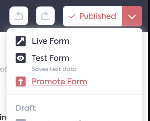 Promote form is available in the publish menu of a form.