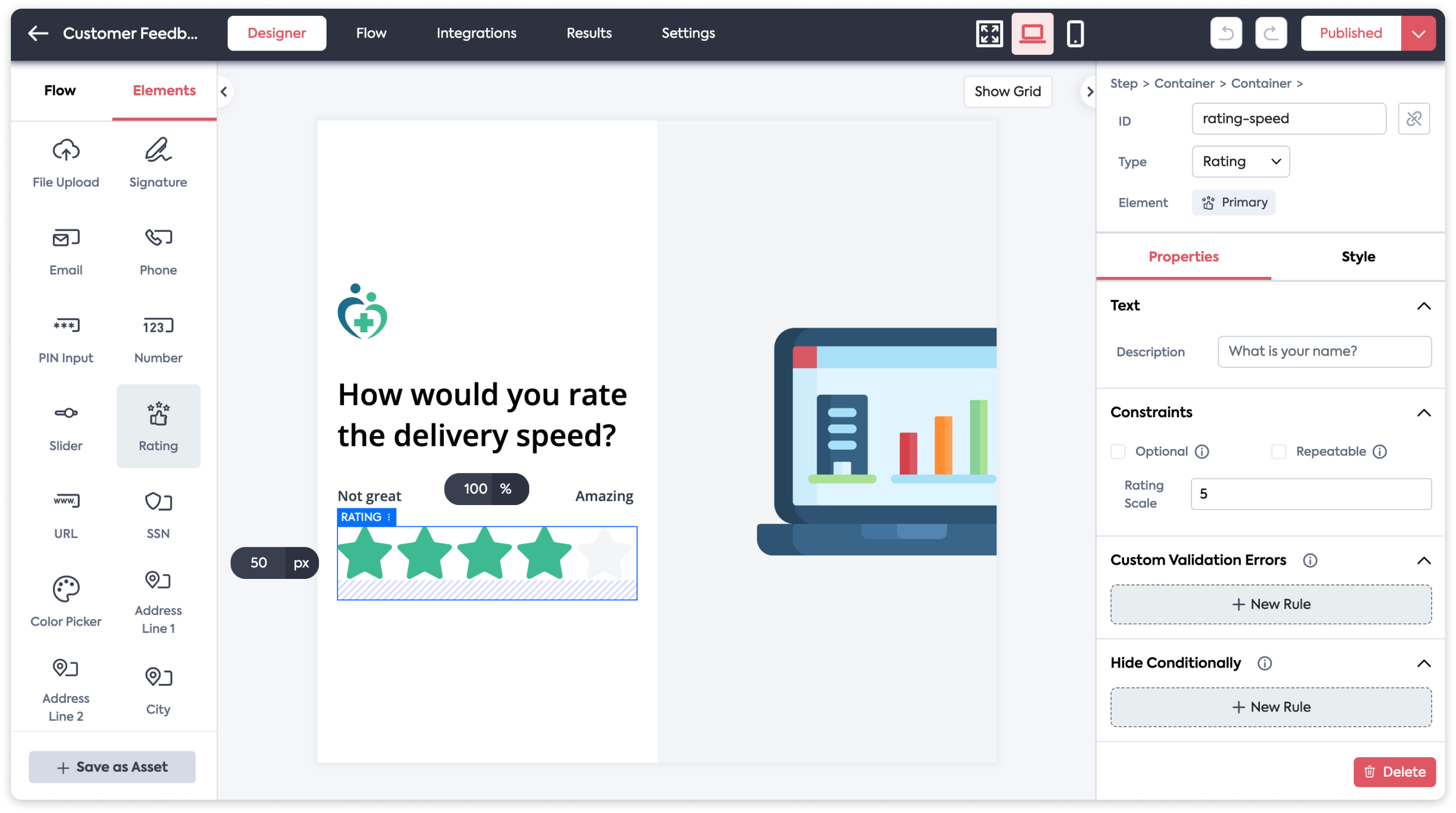 Screenshot of selected rating element.